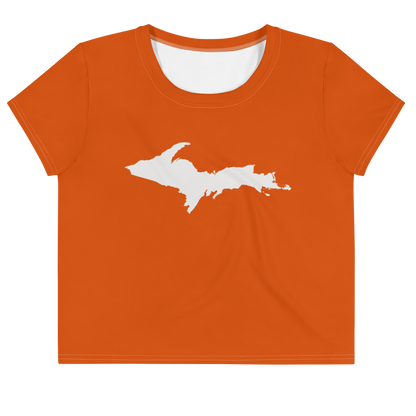 Michigan Upper Peninsula Crop Top (w/ UP Outline) | Sporty - Maple Leaf Orange