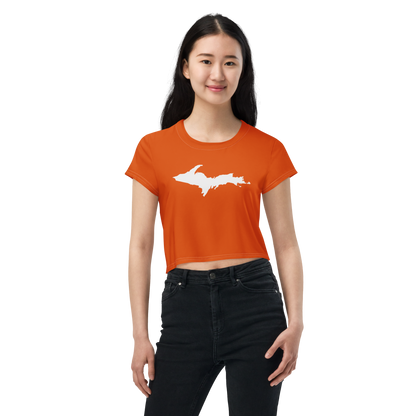 Michigan Upper Peninsula Crop Top (w/ UP Outline) | Sporty - Maple Leaf Orange