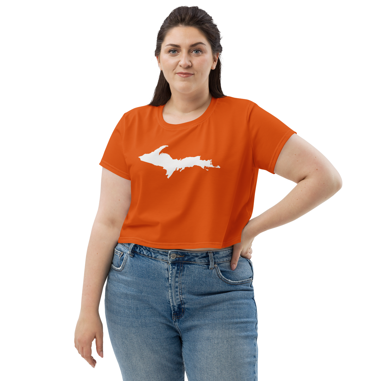 Michigan Upper Peninsula Crop Top (w/ UP Outline) | Sporty - Maple Leaf Orange