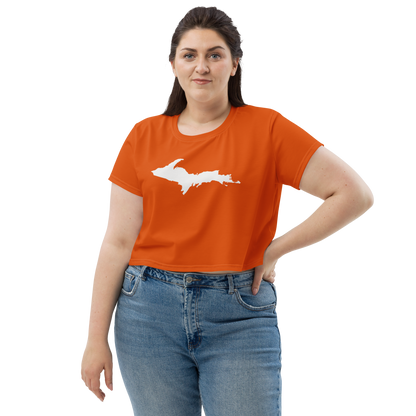 Michigan Upper Peninsula Crop Top (w/ UP Outline) | Sporty - Maple Leaf Orange