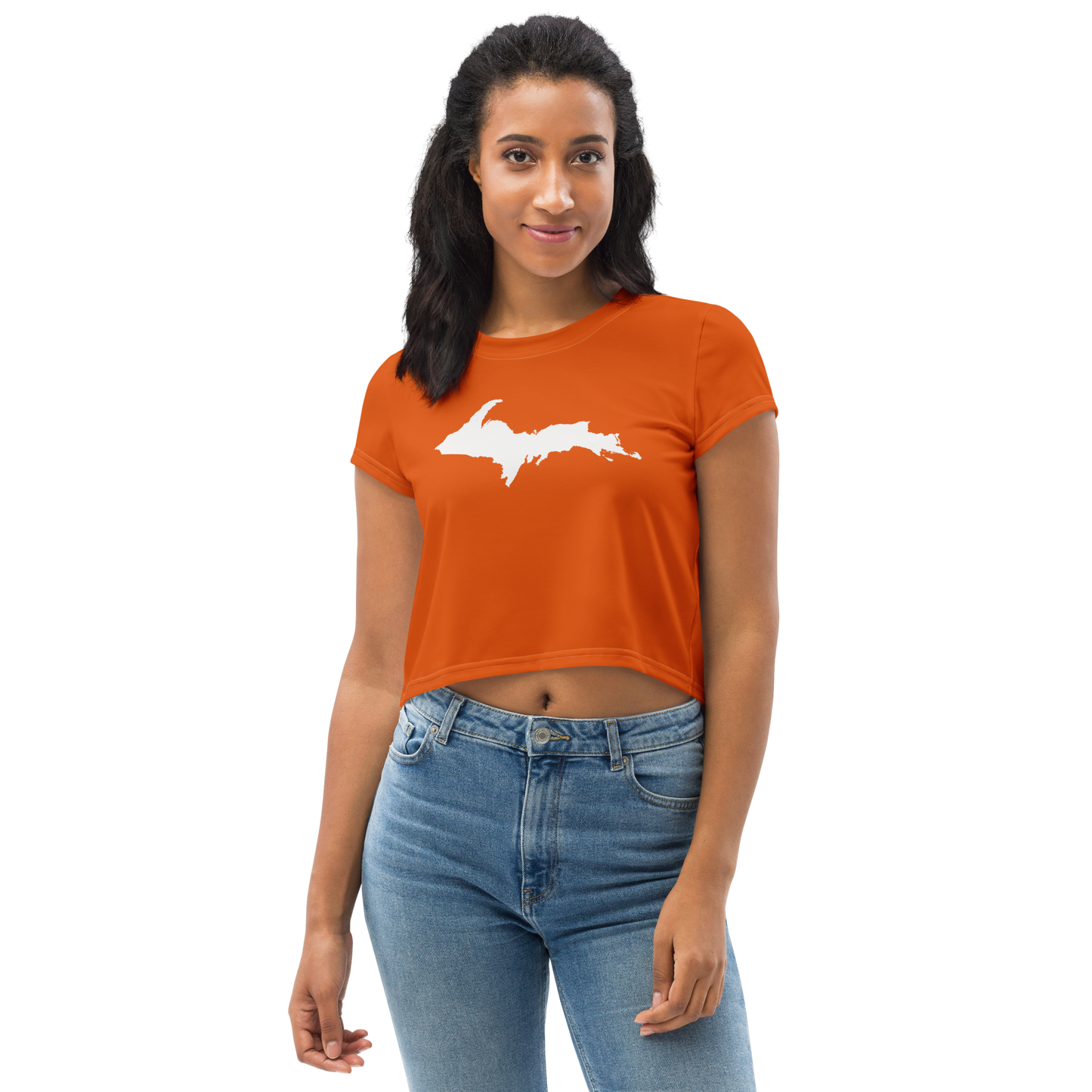 Michigan Upper Peninsula Crop Top (w/ UP Outline) | Sporty - Maple Leaf Orange