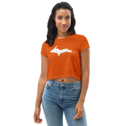 Michigan Upper Peninsula Crop Top (w/ UP Outline) | Sporty - Maple Leaf Orange