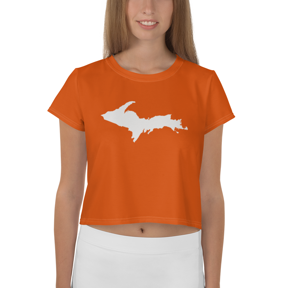 Michigan Upper Peninsula Crop Top (w/ UP Outline) | Sporty - Maple Leaf Orange