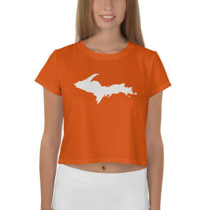 Michigan Upper Peninsula Crop Top (w/ UP Outline) | Sporty - Maple Leaf Orange