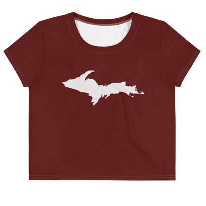 Michigan Upper Peninsula Crop Top (w/ UP Outline) | Sporty - Cherrywood Color