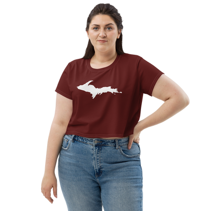 Michigan Upper Peninsula Crop Top (w/ UP Outline) | Sporty - Cherrywood Color