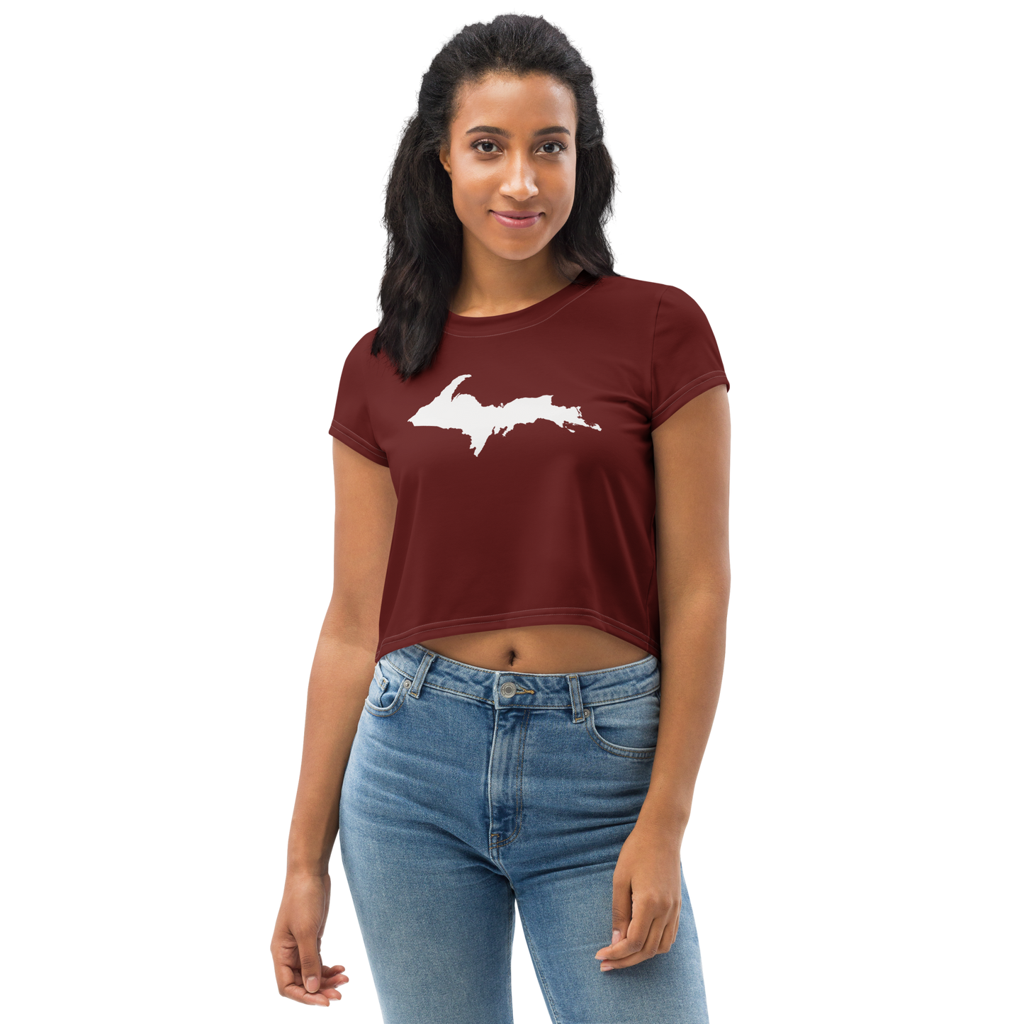 Michigan Upper Peninsula Crop Top (w/ UP Outline) | Sporty - Cherrywood Color