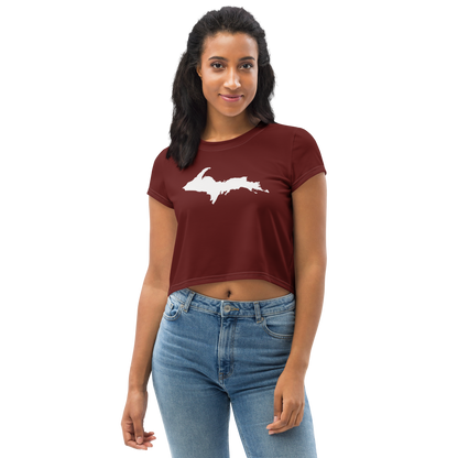 Michigan Upper Peninsula Crop Top (w/ UP Outline) | Sporty - Cherrywood Color