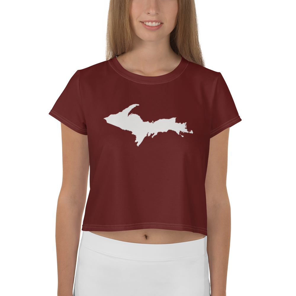 Michigan Upper Peninsula Crop Top (w/ UP Outline) | Sporty - Cherrywood Color