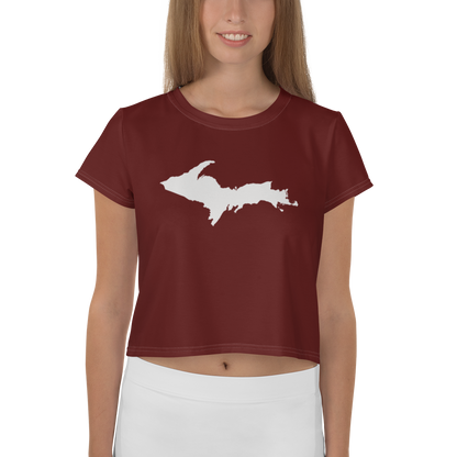 Michigan Upper Peninsula Crop Top (w/ UP Outline) | Sporty - Cherrywood Color