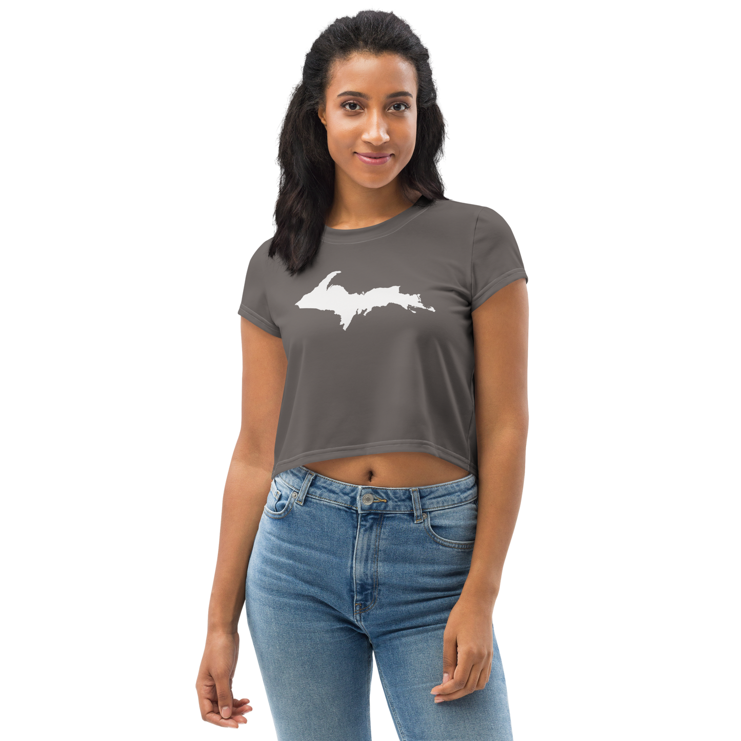 Michigan Upper Peninsula Crop Top (w/ UP Outline) | Sporty - Warren Tank Grey