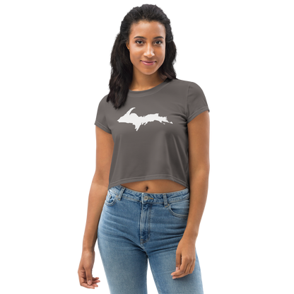 Michigan Upper Peninsula Crop Top (w/ UP Outline) | Sporty - Warren Tank Grey