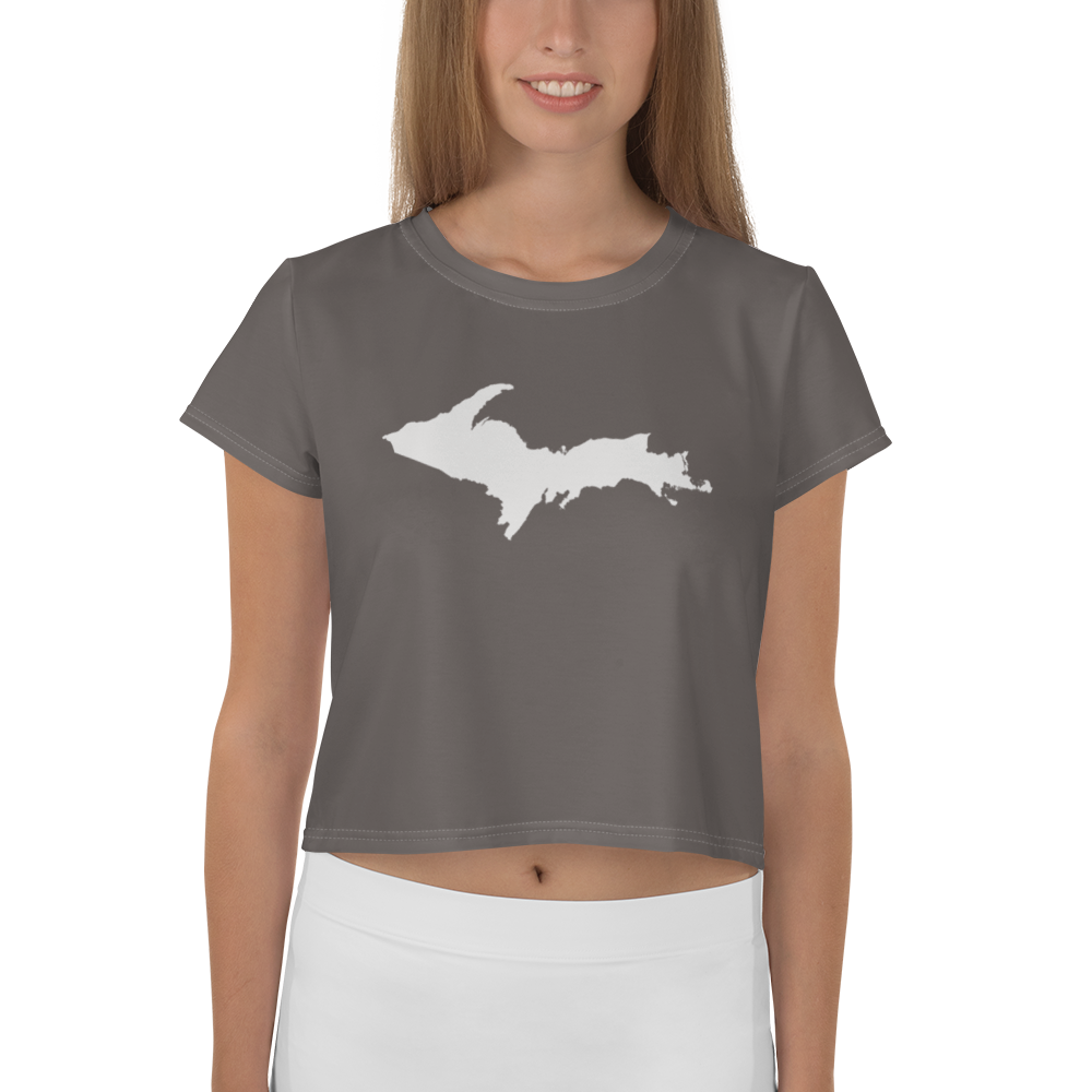 Michigan Upper Peninsula Crop Top (w/ UP Outline) | Sporty - Warren Tank Grey