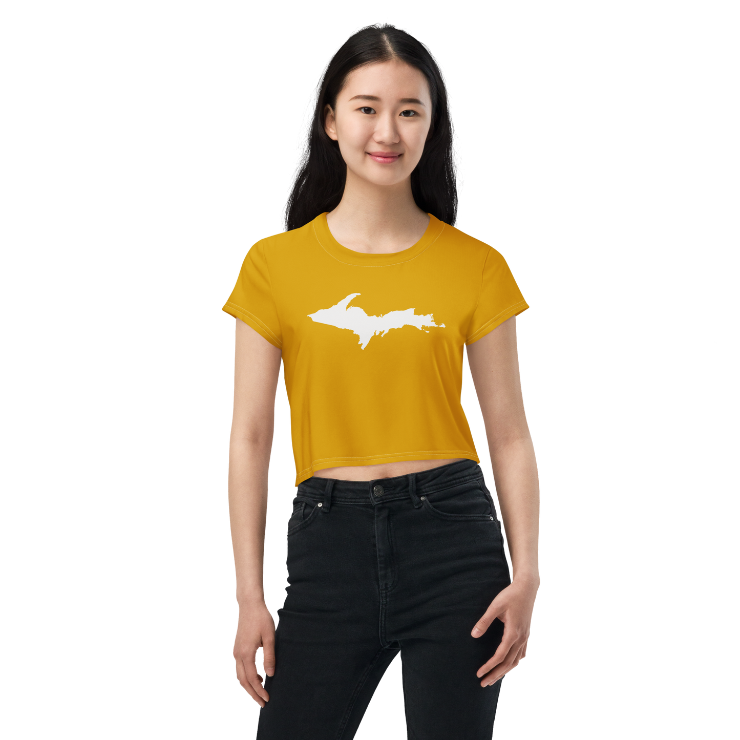 Michigan Upper Peninsula Crop Top (w/ UP Outline) | Sporty - Gold