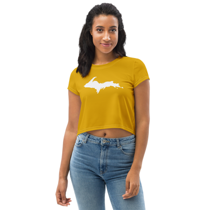 Michigan Upper Peninsula Crop Top (w/ UP Outline) | Sporty - Gold