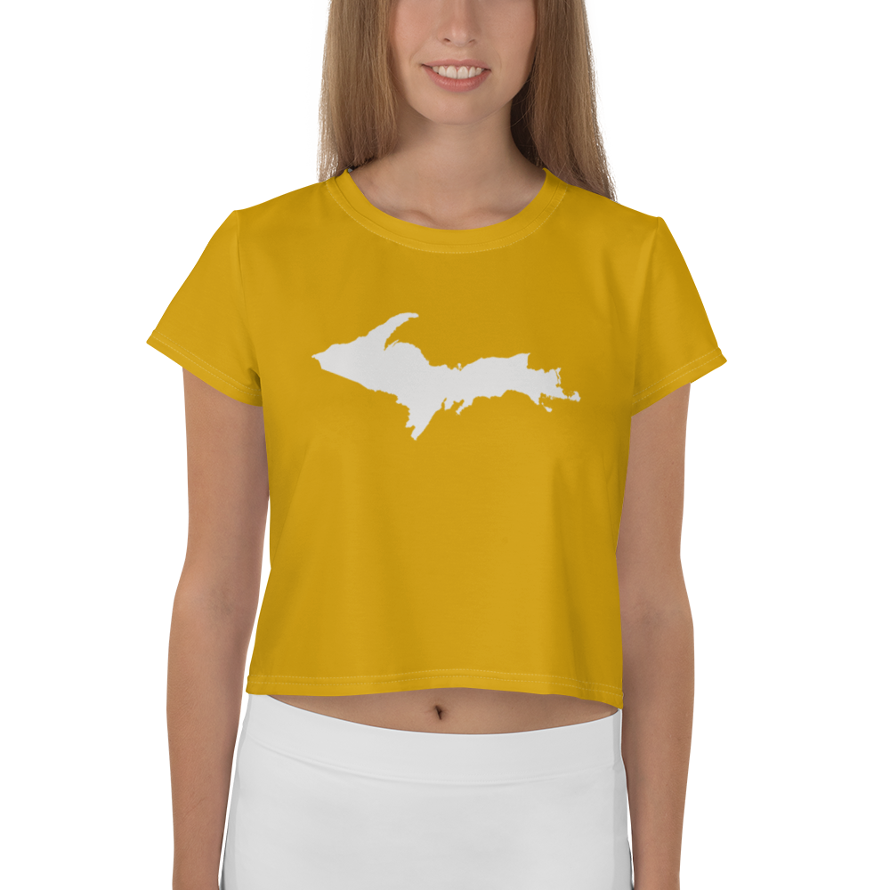 Michigan Upper Peninsula Crop Top (w/ UP Outline) | Sporty - Gold