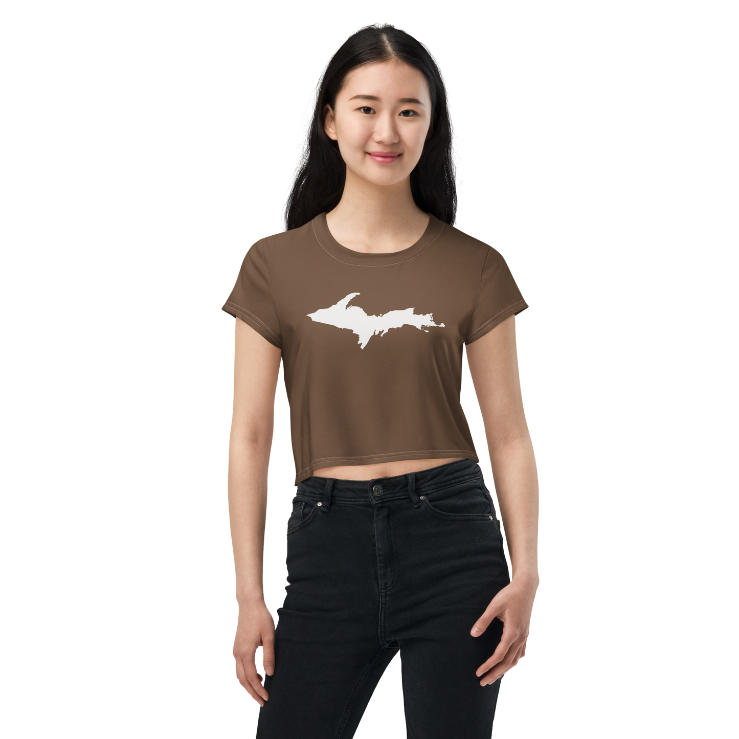 Michigan Upper Peninsula Crop Top (w/ UP Outline) | Sporty - Coffee Color