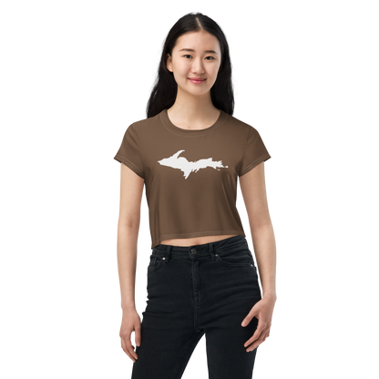 Michigan Upper Peninsula Crop Top (w/ UP Outline) | Sporty - Coffee Color