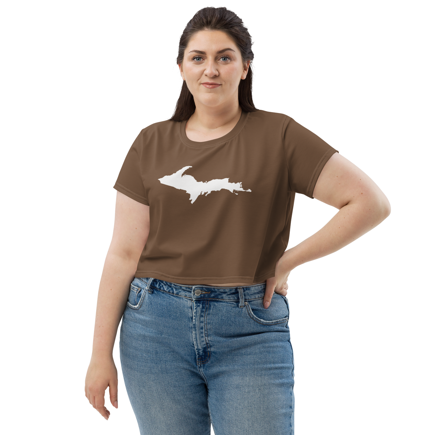 Michigan Upper Peninsula Crop Top (w/ UP Outline) | Sporty - Coffee Color