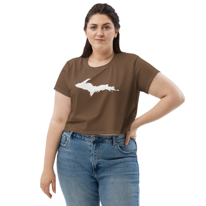 Michigan Upper Peninsula Crop Top (w/ UP Outline) | Sporty - Coffee Color