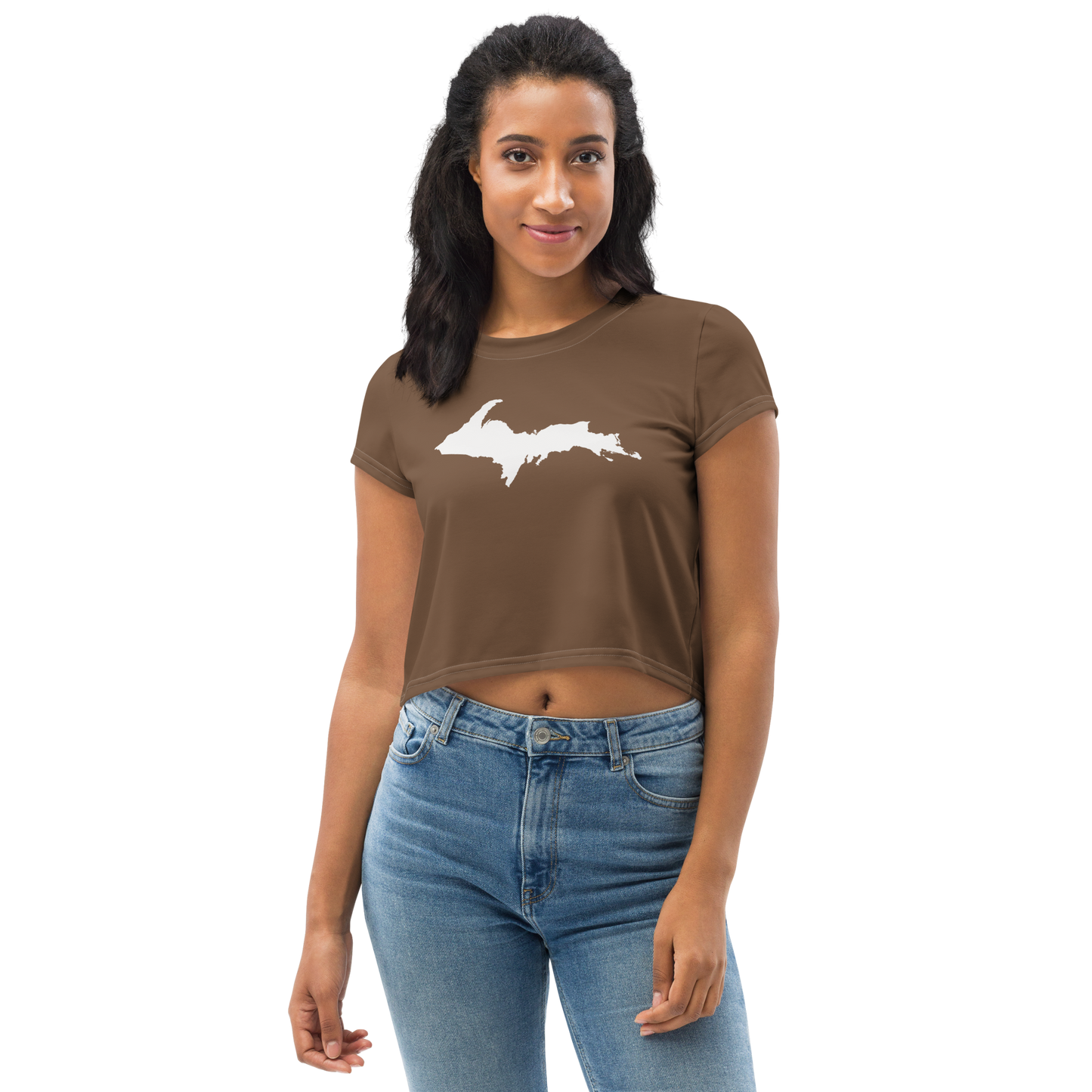 Michigan Upper Peninsula Crop Top (w/ UP Outline) | Sporty - Coffee Color