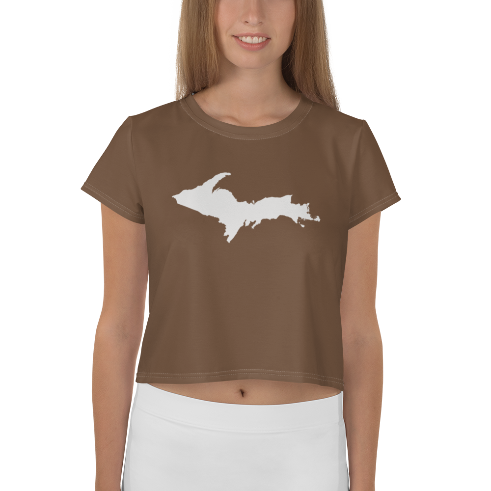 Michigan Upper Peninsula Crop Top (w/ UP Outline) | Sporty - Coffee Color