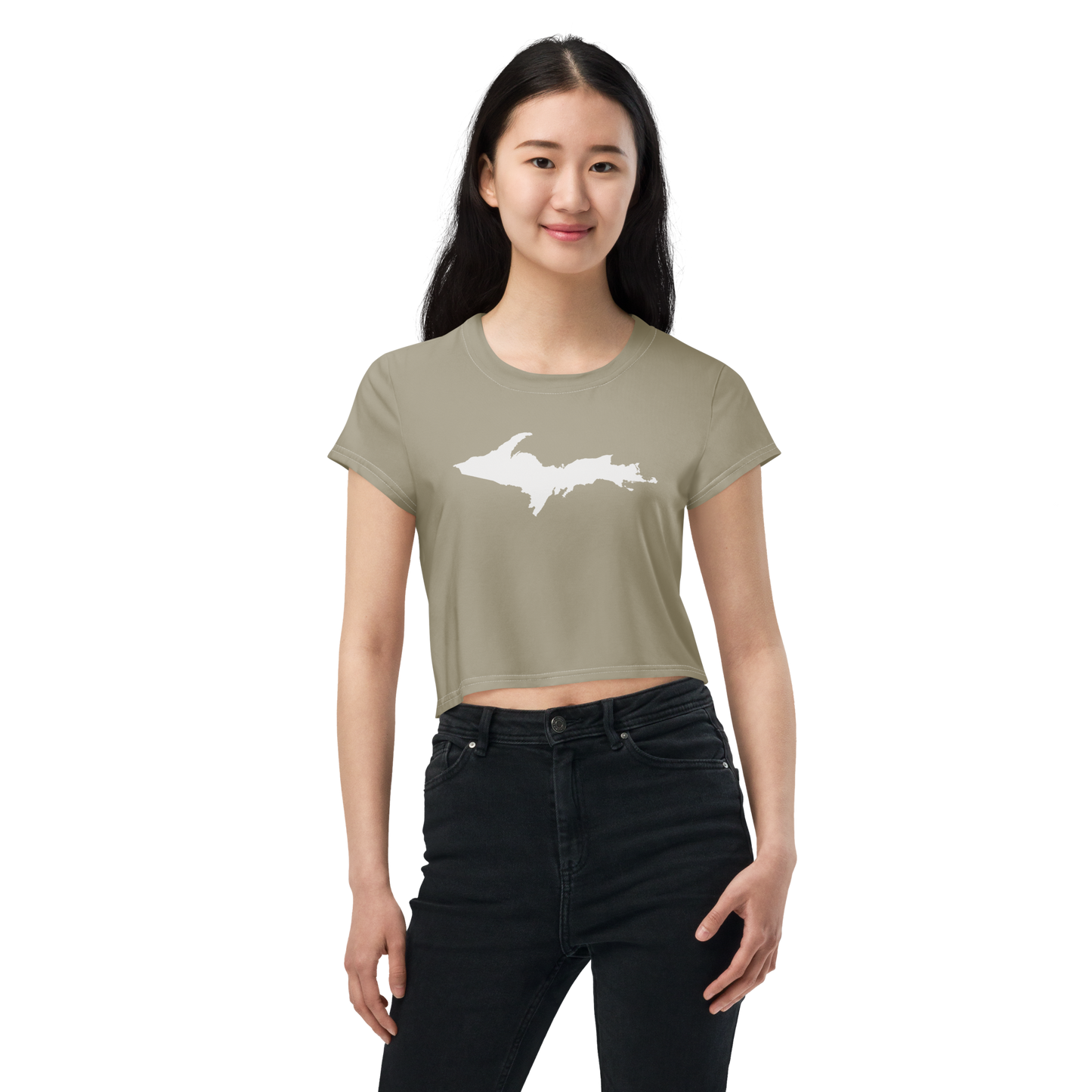 Michigan Upper Peninsula Crop Top (w/ UP Outline) | Sporty - Petoskey Stone Beige