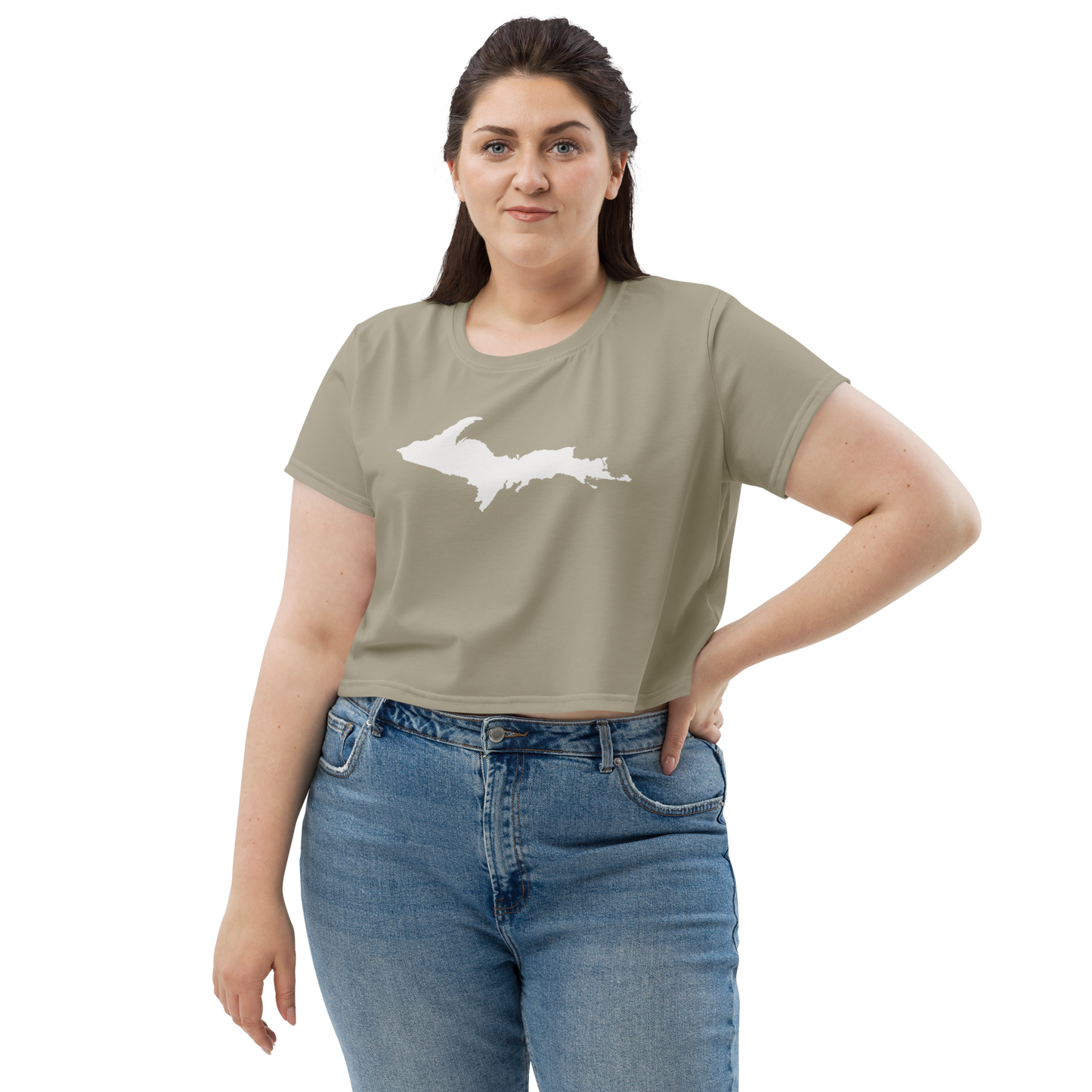 Michigan Upper Peninsula Crop Top (w/ UP Outline) | Sporty - Petoskey Stone Beige