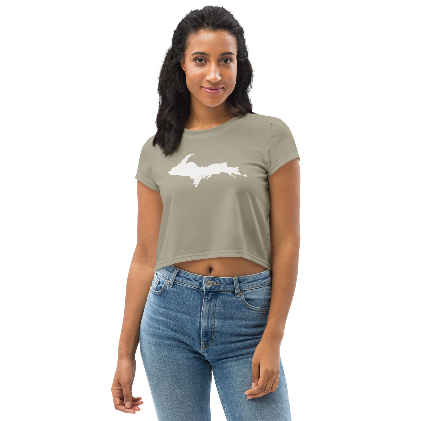 Michigan Upper Peninsula Crop Top (w/ UP Outline) | Sporty - Petoskey Stone Beige