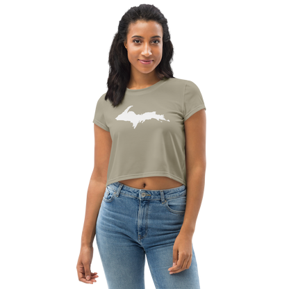 Michigan Upper Peninsula Crop Top (w/ UP Outline) | Sporty - Petoskey Stone Beige