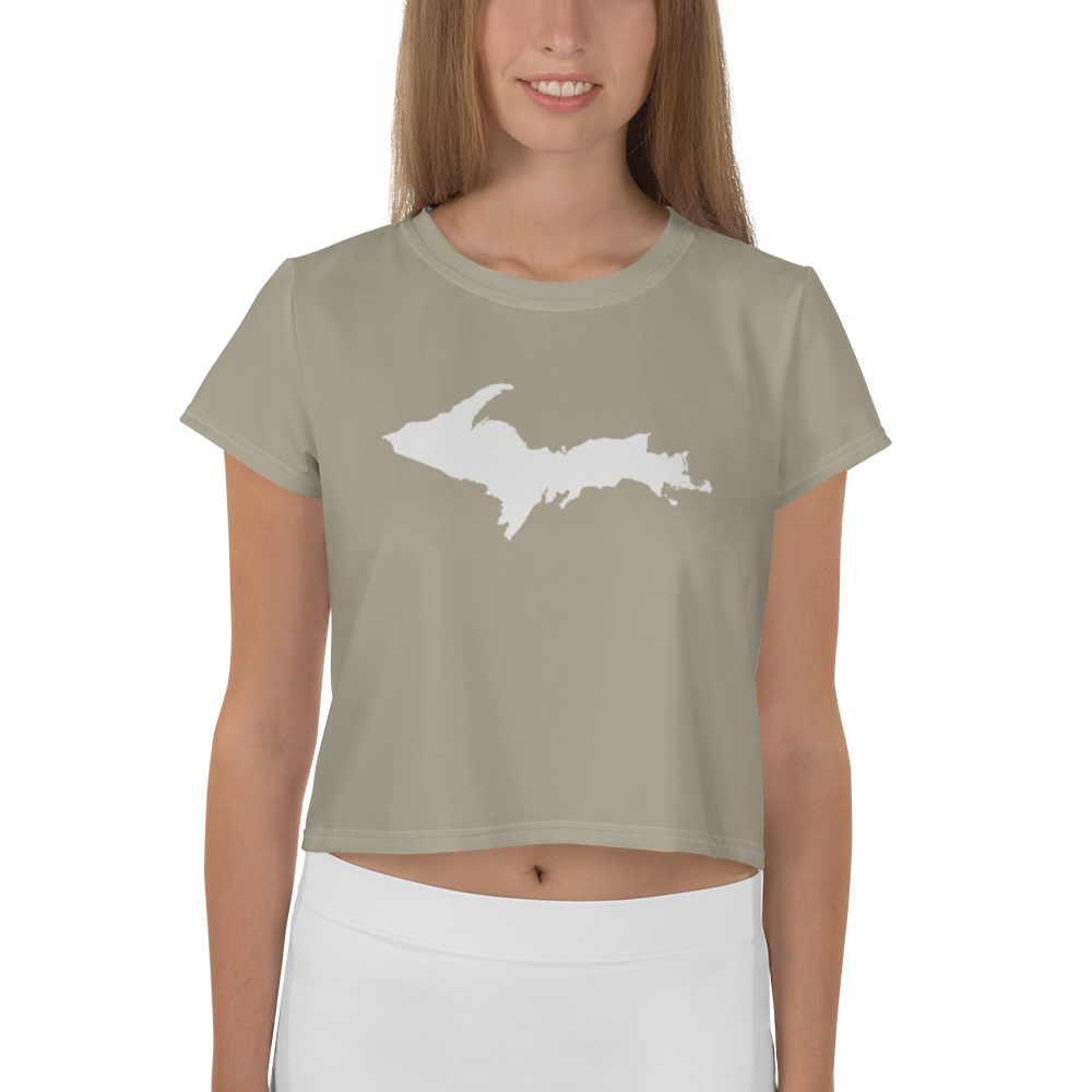 Michigan Upper Peninsula Crop Top (w/ UP Outline) | Sporty - Petoskey Stone Beige