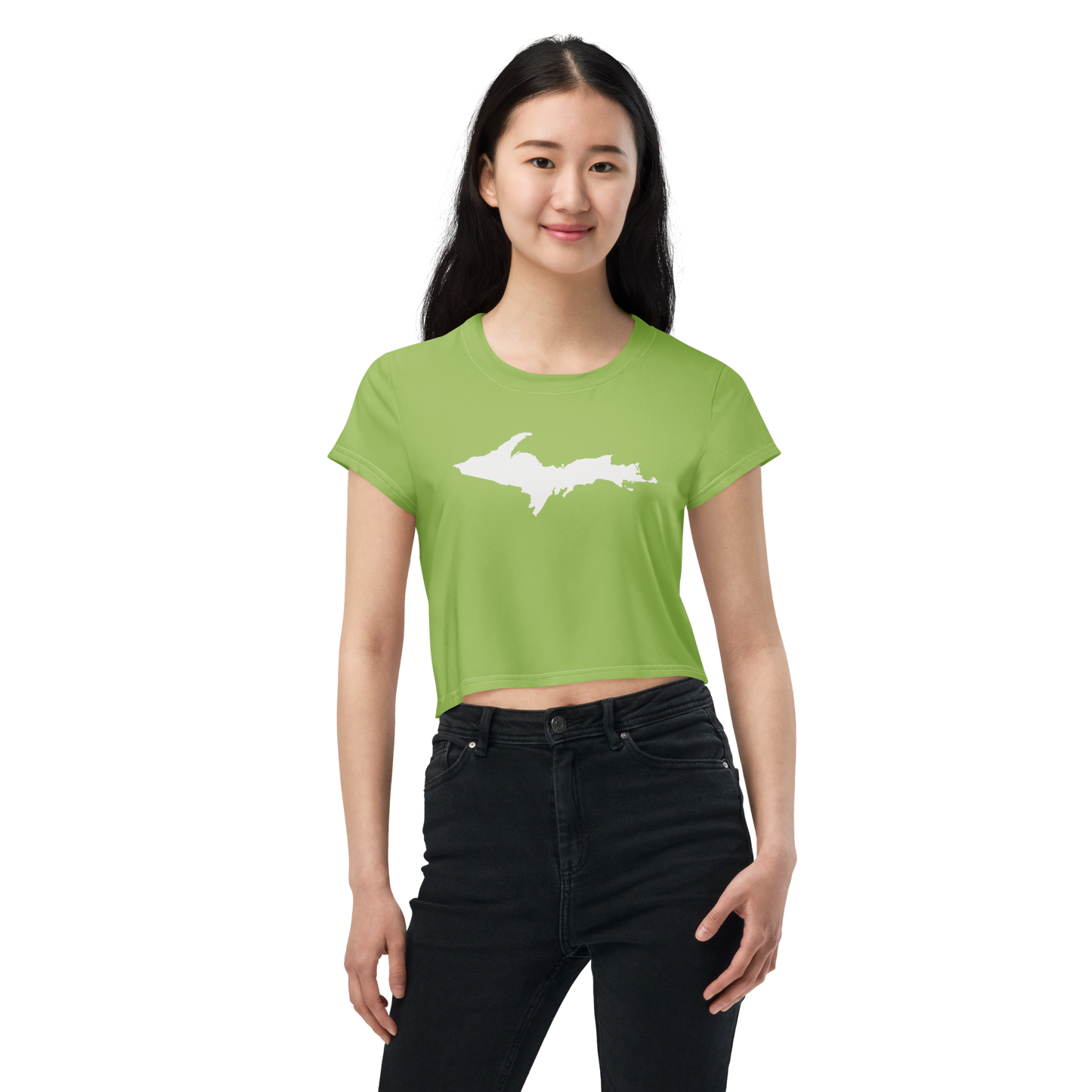 Michigan Upper Peninsula Crop Top (w/ UP Outline) | Sporty - Gooseberry Green