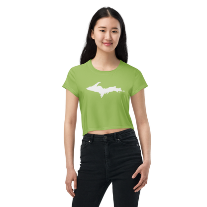 Michigan Upper Peninsula Crop Top (w/ UP Outline) | Sporty - Gooseberry Green