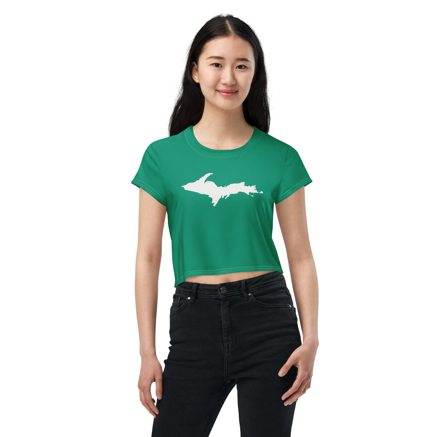 Michigan Upper Peninsula Crop Top (w/ UP Outline) | Sporty - Emerald Green