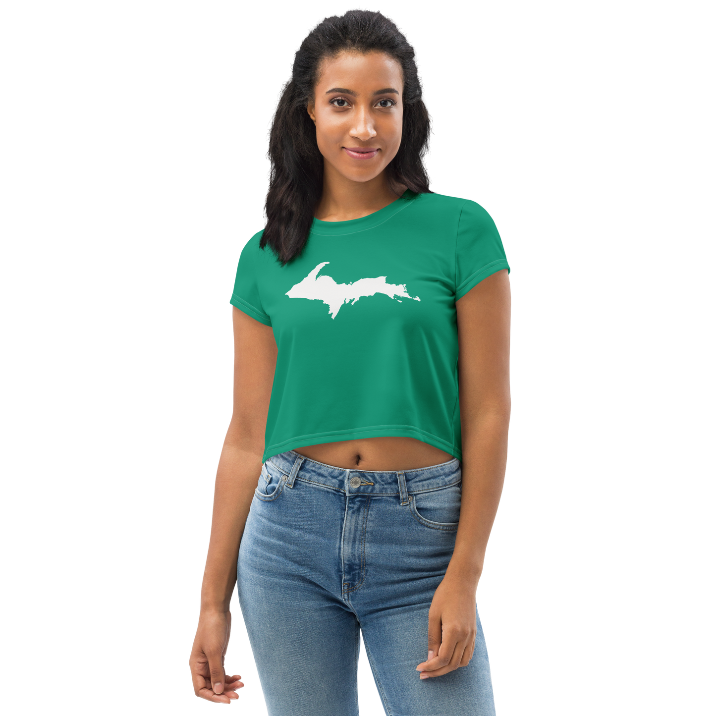 Michigan Upper Peninsula Crop Top (w/ UP Outline) | Sporty - Emerald Green