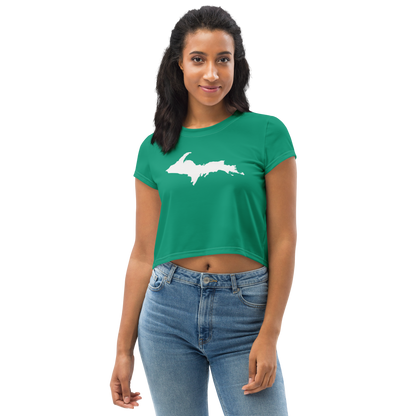 Michigan Upper Peninsula Crop Top (w/ UP Outline) | Sporty - Emerald Green