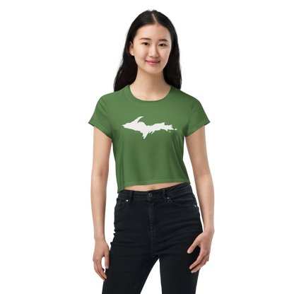 Michigan Upper Peninsula Crop Top (w/ UP Outline) | Sporty - Pine Green