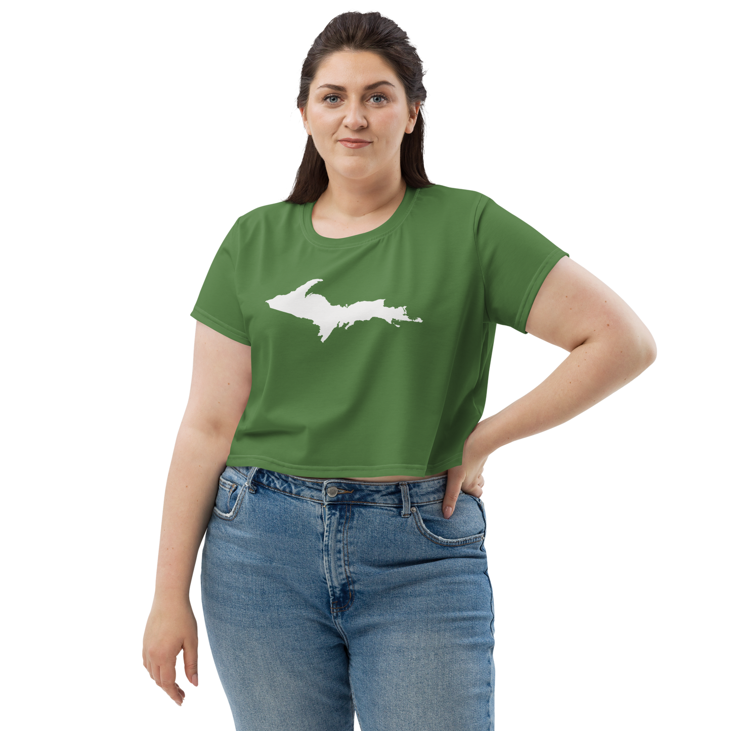 Michigan Upper Peninsula Crop Top (w/ UP Outline) | Sporty - Pine Green