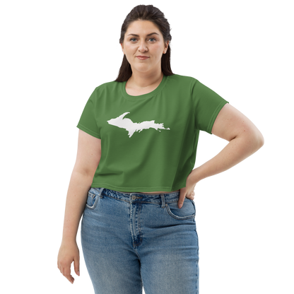 Michigan Upper Peninsula Crop Top (w/ UP Outline) | Sporty - Pine Green