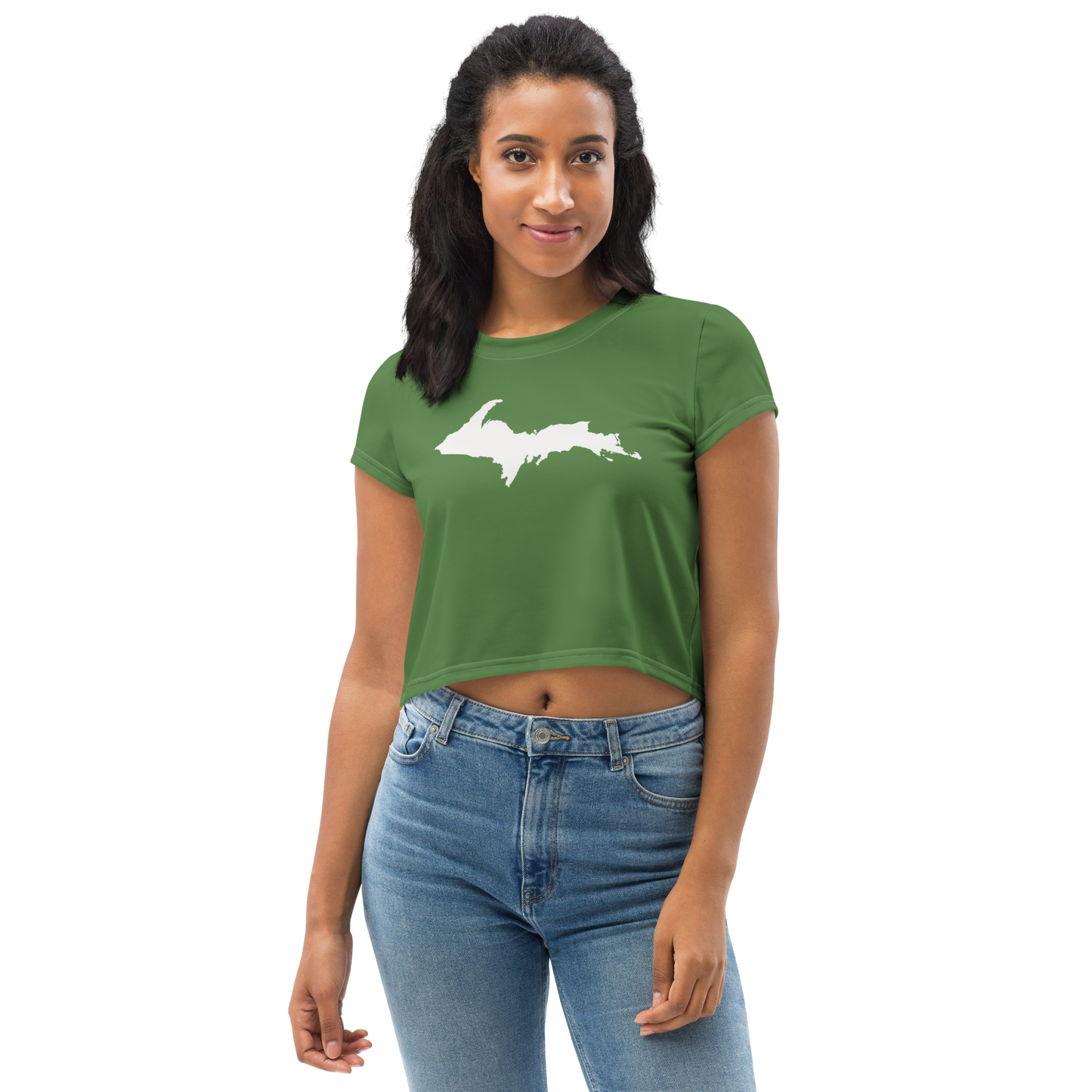 Michigan Upper Peninsula Crop Top (w/ UP Outline) | Sporty - Pine Green