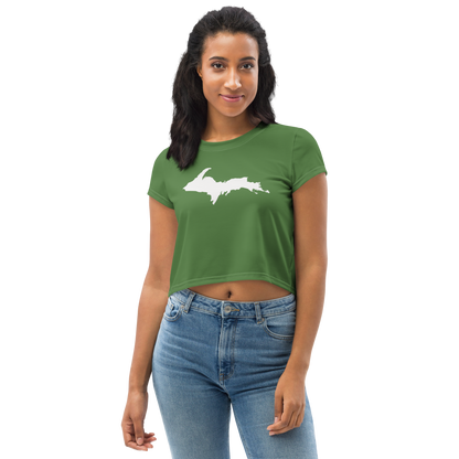 Michigan Upper Peninsula Crop Top (w/ UP Outline) | Sporty - Pine Green