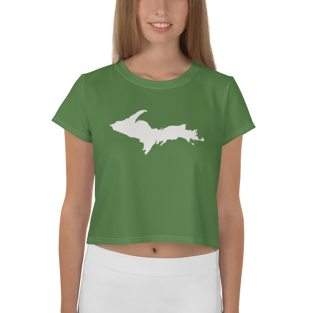 Michigan Upper Peninsula Crop Top (w/ UP Outline) | Sporty - Pine Green