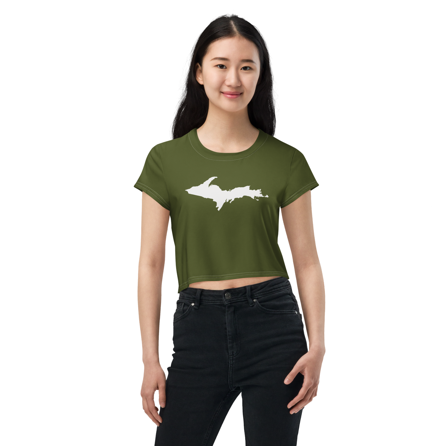 Michigan Upper Peninsula Crop Top (w/ UP Outline) | Sporty - Army Green