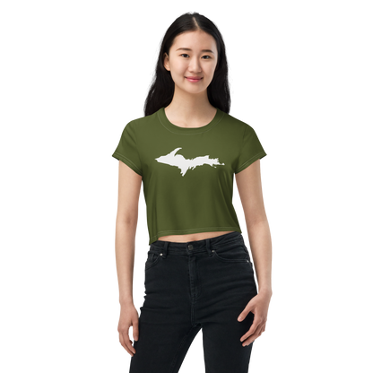 Michigan Upper Peninsula Crop Top (w/ UP Outline) | Sporty - Army Green