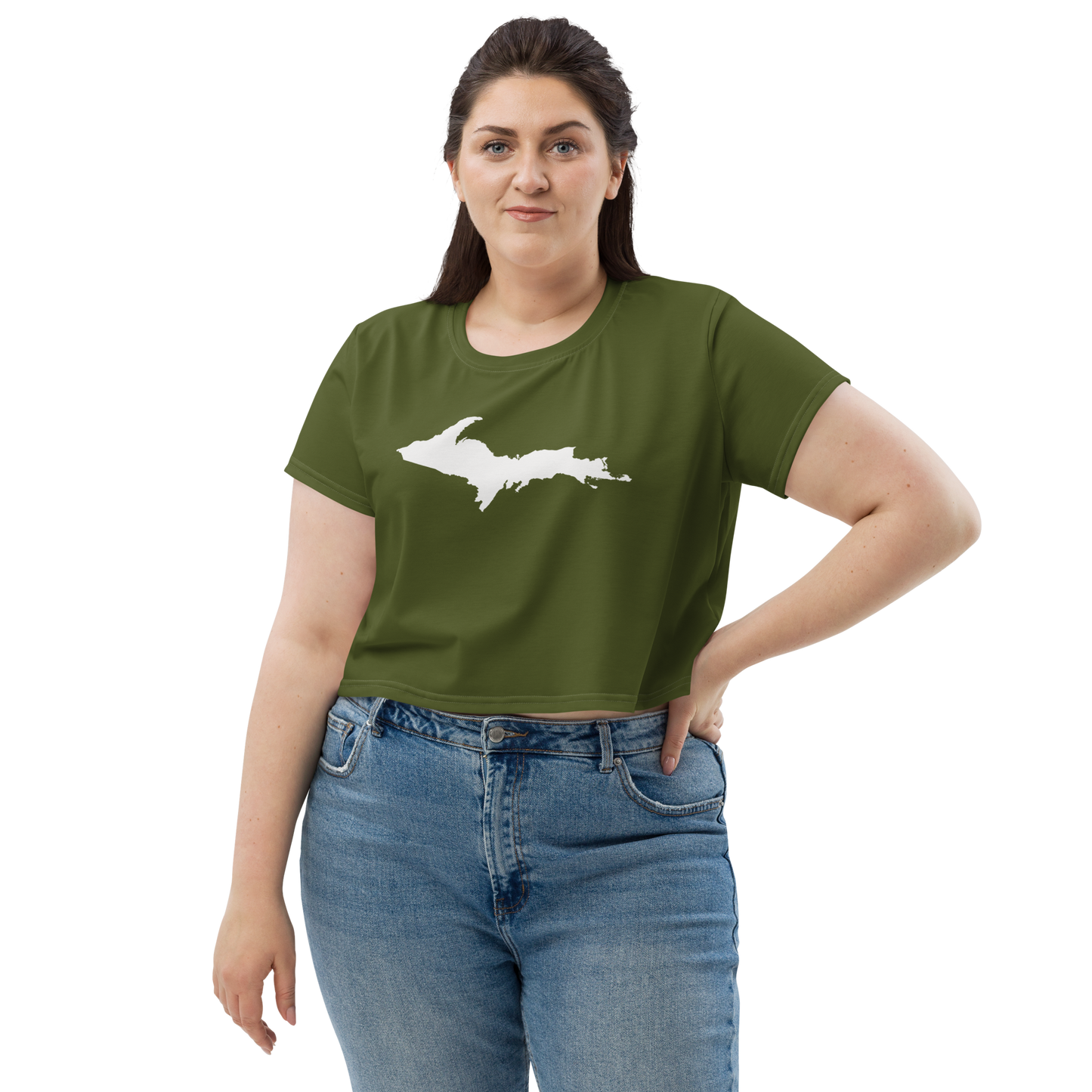 Michigan Upper Peninsula Crop Top (w/ UP Outline) | Sporty - Army Green