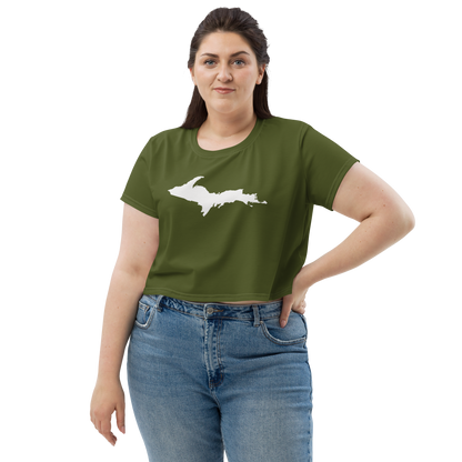 Michigan Upper Peninsula Crop Top (w/ UP Outline) | Sporty - Army Green