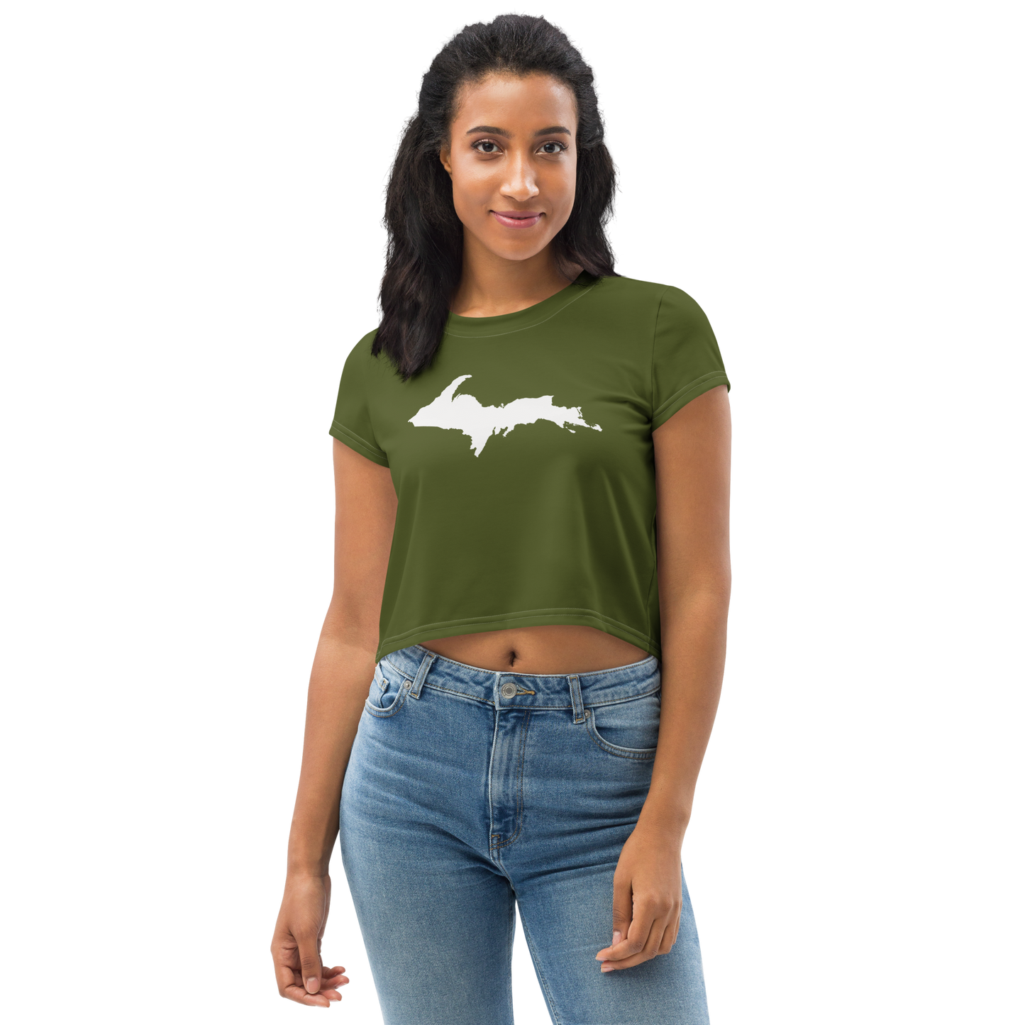 Michigan Upper Peninsula Crop Top (w/ UP Outline) | Sporty - Army Green