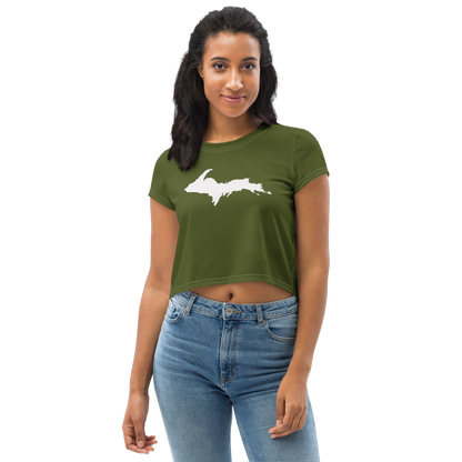 Michigan Upper Peninsula Crop Top (w/ UP Outline) | Sporty - Army Green