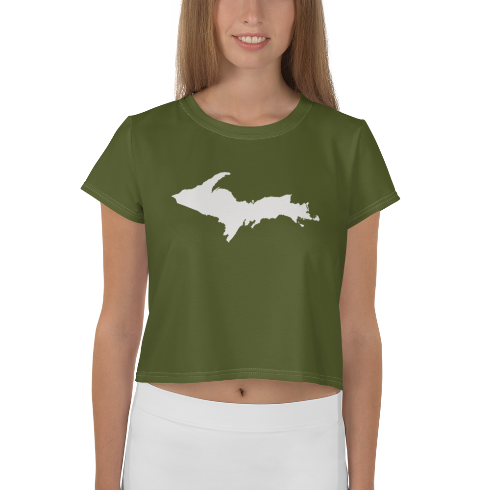 Michigan Upper Peninsula Crop Top (w/ UP Outline) | Sporty - Army Green