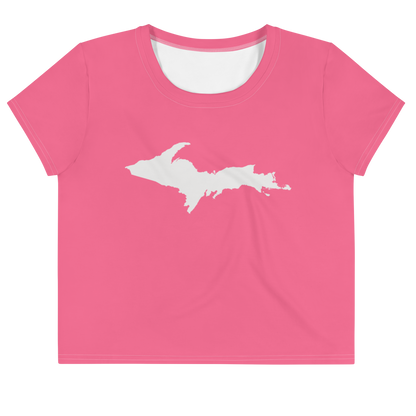 Michigan Upper Peninsula Crop Top (w/ UP Outline) | Sporty - Rhodochrosite Pink